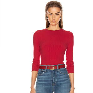 RE/DONE Women's 60's Long Sleeve Bodysuit Red Orange Ribbed Modal M